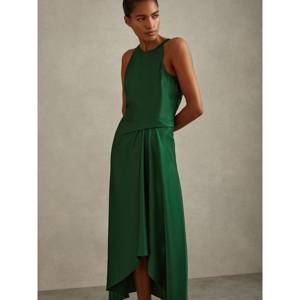 REISS MICAH Satin Drape Tuck Midi Dress